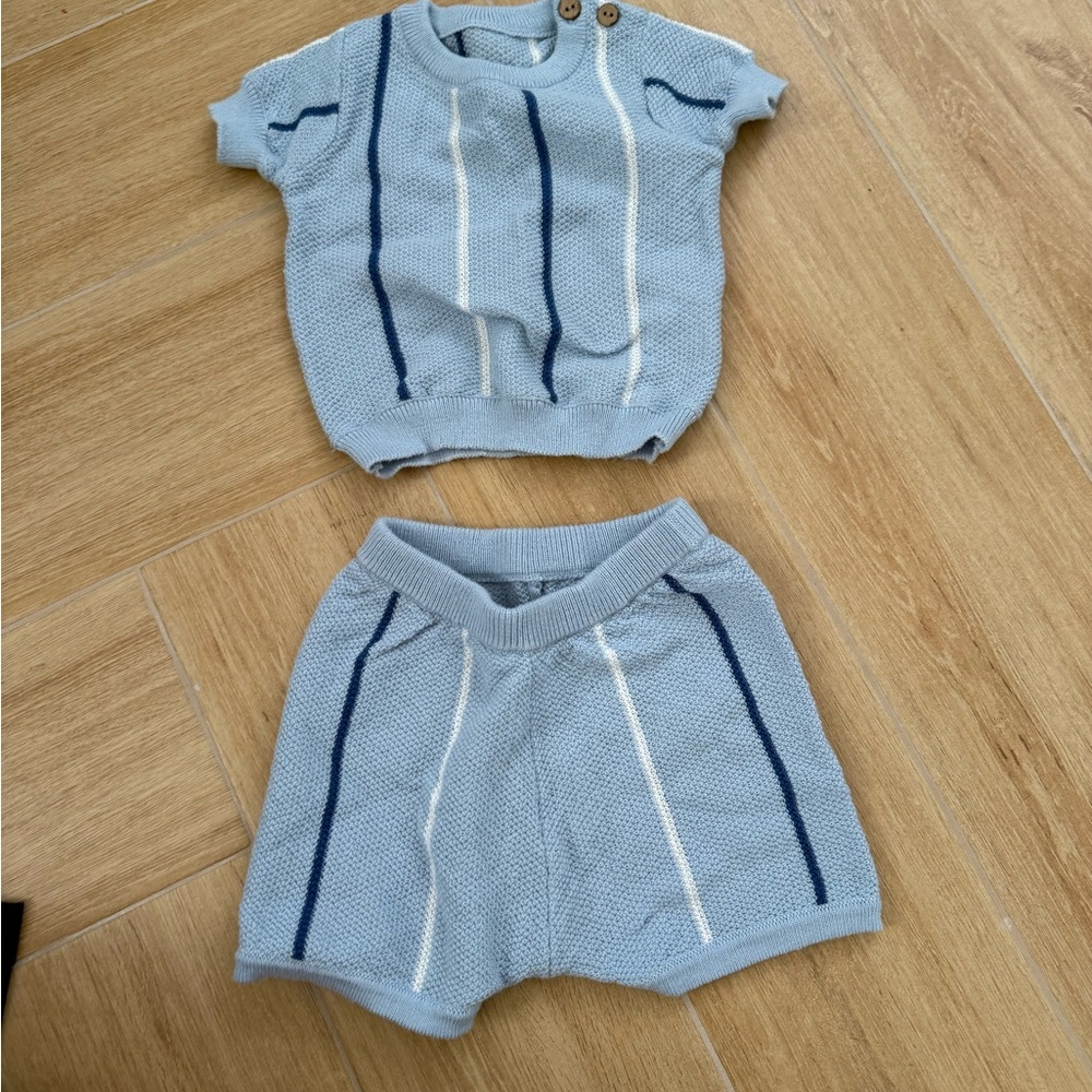 Blue and White Kids Knit Outfit